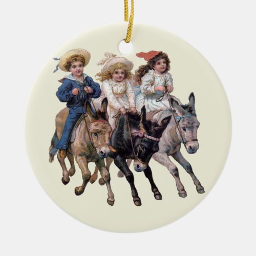 Antique horse pony children art ceramic ornament