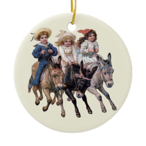 Antique horse pony children art ceramic ornament