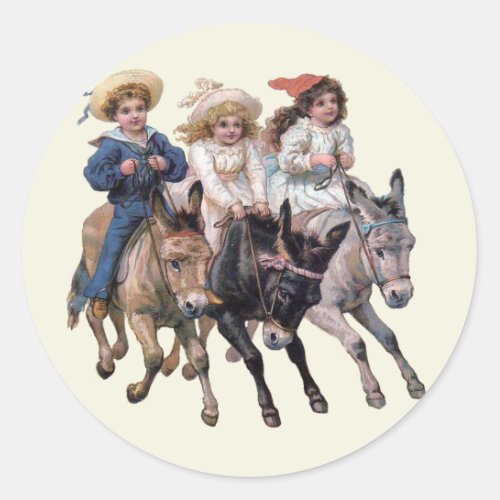 Antique horse pony children art classic round sticker