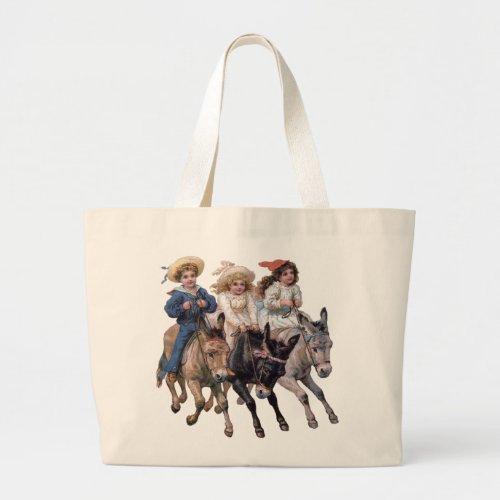 Antique horse pony children art large tote bag