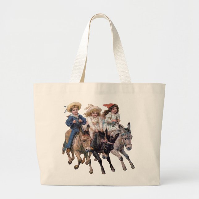 Antique horse pony children art large tote bag (Front)