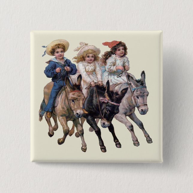 Antique horse pony children art pinback button (Front)