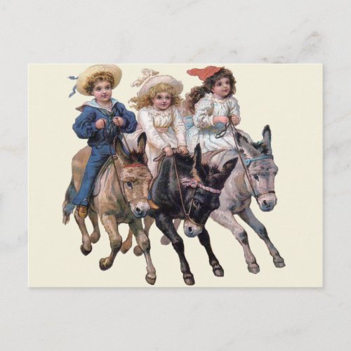 Antique horse pony children art postcard