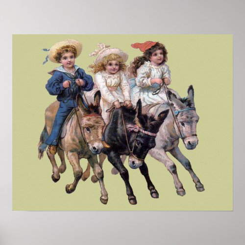 Antique horse pony children art poster