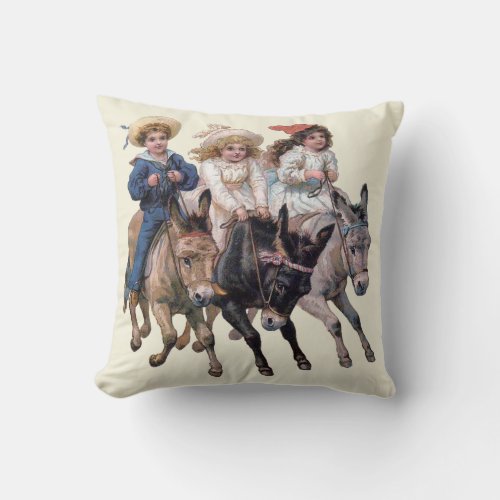 Antique horse pony children art throw pillow