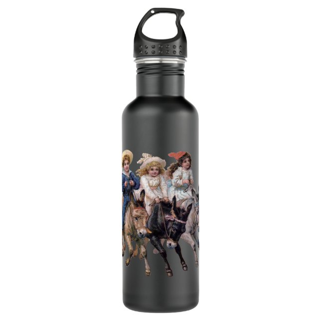 Antique horse pony children art water bottle (Front)