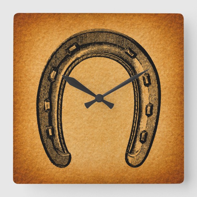 Antique Horseshoe Vintage Western Horse Shoe Square Wall Clock (Front)