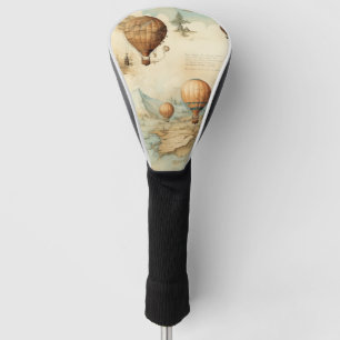 Antique Hot Air Balloon Sepia Map Landscape Golf Head Cover