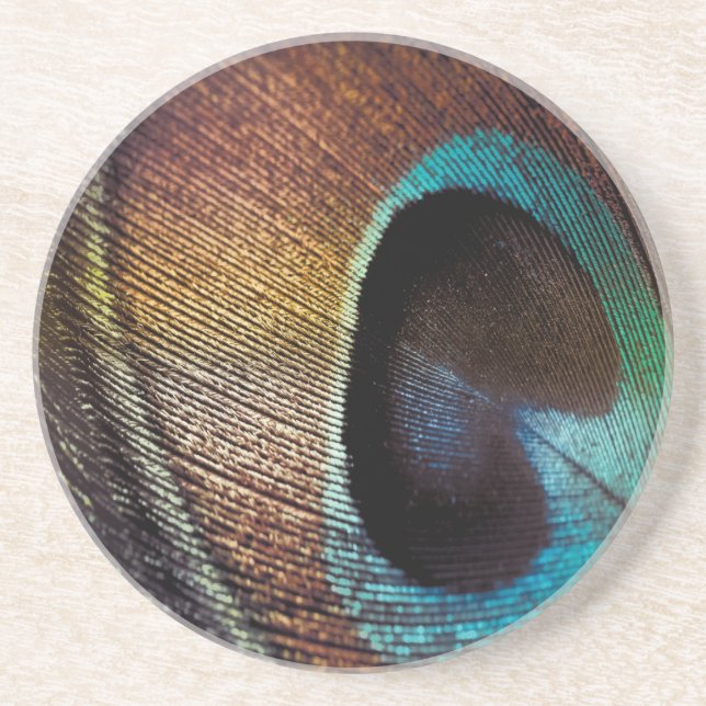 Antique Hues Peacock Feather Eye Drink Coaster (Front)