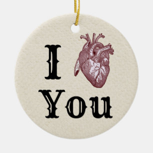 Antique I Heart You Ceramic Ornament