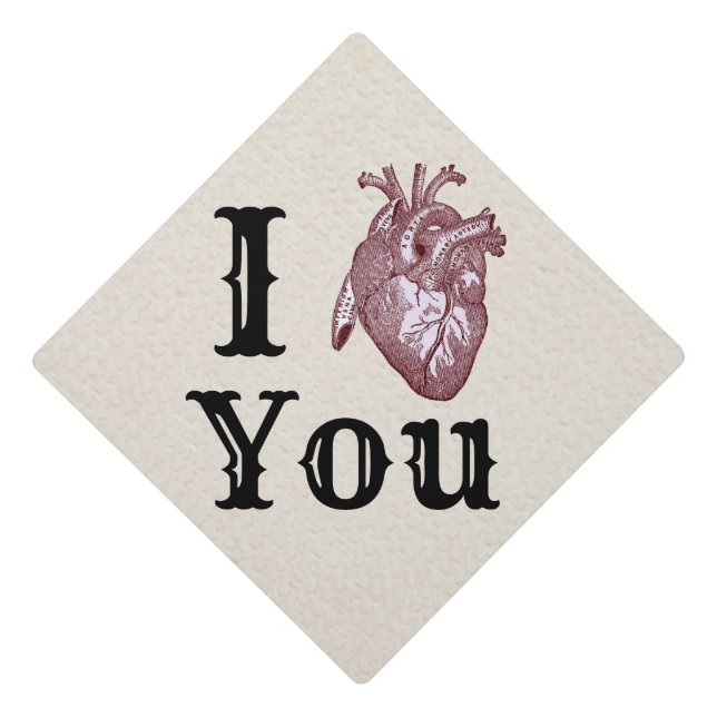 Antique I Heart You Graduation Cap Topper (Front)
