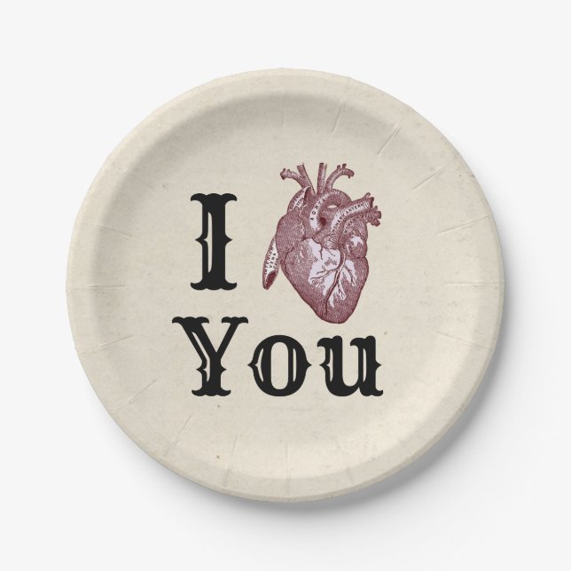 Antique I Heart You Paper Plates (Front)