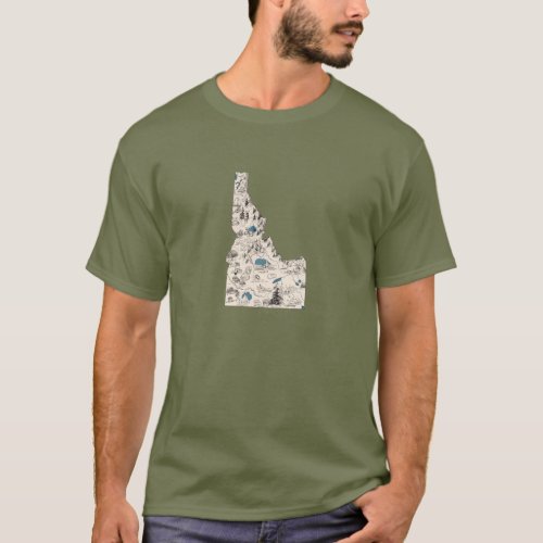 Antique Idaho Shaped Vintage Picture Map T_Shirt
