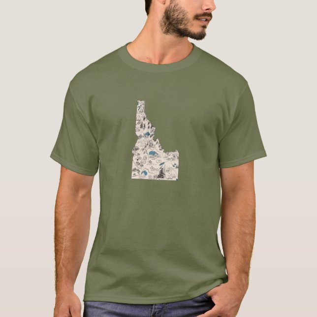 Antique Idaho Shaped Vintage Picture Map T-Shirt (Front)