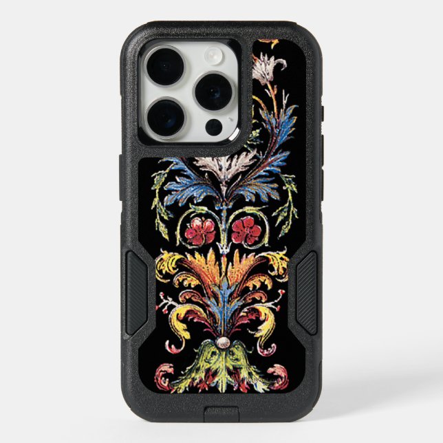 Antique Illuminated Manuscript Floral Art  iPhone 15 Pro Case (Back)