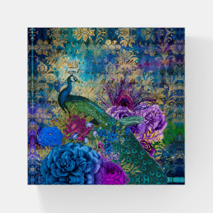 Antique Illustrated Peacock & Flowers Grunge Paperweight