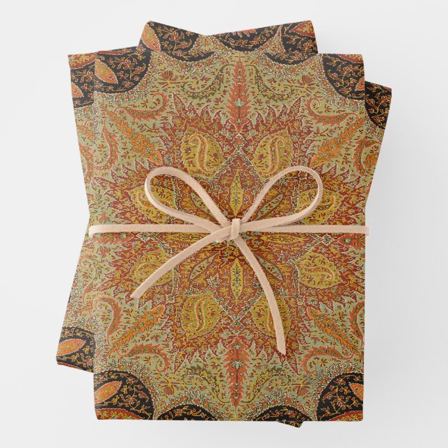 Antique Indian Boteh Pattern Wrapping Paper Sheets (In situ)