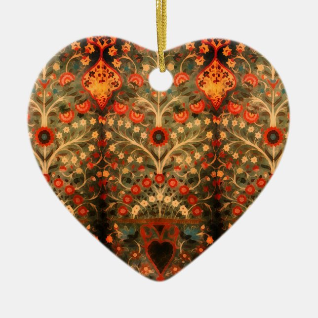 Antique  Indian  textile  design  - add name  Ceramic Ornament (Front)