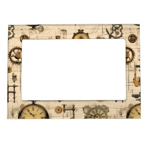 Antique Industrial Clockwork Sepia Brass Magnetic Frame