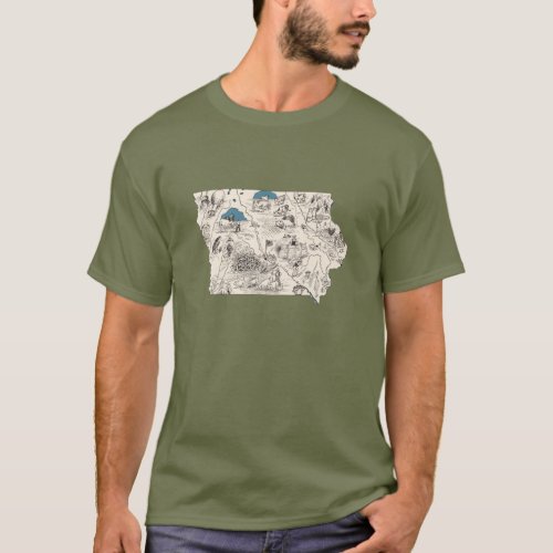 Antique Iowa Shaped Vintage Hawkeye Picture Map T_Shirt