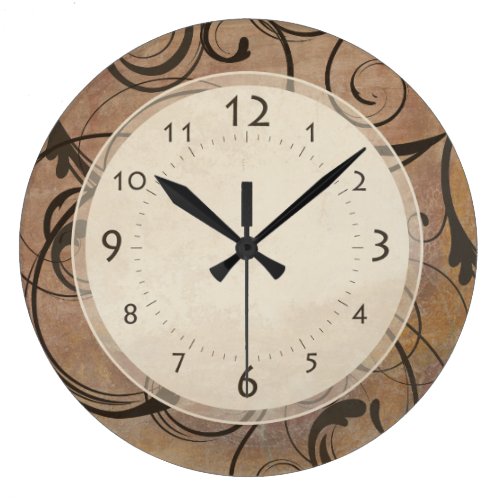 Antique Italian Elegant Swirls Tuscany Brown Large Clock