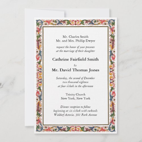 Antique Italian Flower Border Wedding Invitation
