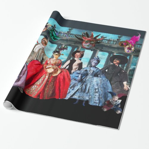 ANTIQUE ITALIAN PUPPETS AND MASKS MASQUERADE PARTY WRAPPING PAPER