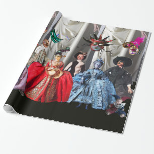 ANTIQUE ITALIAN PUPPETS AND MASKS MASQUERADE PARTY WRAPPING PAPER
