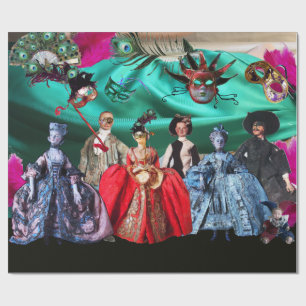 ANTIQUE ITALIAN PUPPETS AND MASKS MASQUERADE PARTY WRAPPING PAPER