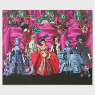 ANTIQUE ITALIAN PUPPETS AND MASKS MASQUERADE PARTY WRAPPING PAPER