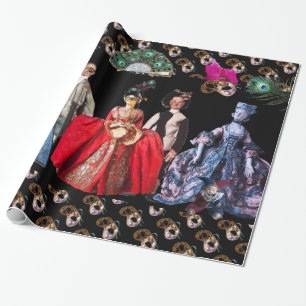 ANTIQUE ITALIAN PUPPETS AND MASKS MASQUERADE PARTY WRAPPING PAPER
