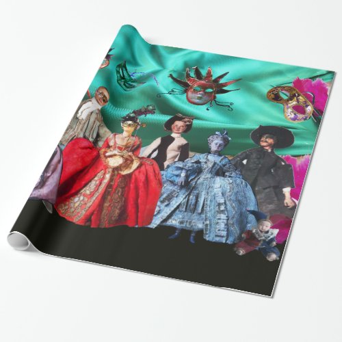 ANTIQUE ITALIAN PUPPETS AND MASKS MASQUERADE PARTY WRAPPING PAPER