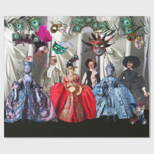 ANTIQUE ITALIAN PUPPETS AND MASKS MASQUERADE PARTY WRAPPING PAPER
