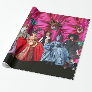 ANTIQUE ITALIAN PUPPETS AND MASKS MASQUERADE PARTY WRAPPING PAPER