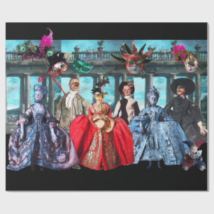 ANTIQUE ITALIAN PUPPETS AND MASKS MASQUERADE PARTY WRAPPING PAPER
