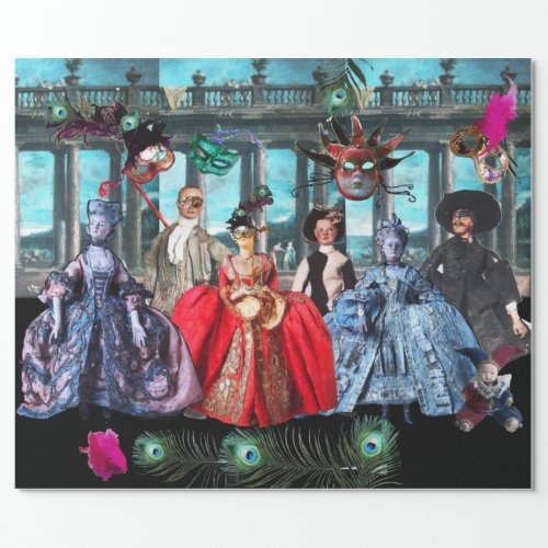 ANTIQUE ITALIAN PUPPETS AND MASKS MASQUERADE PARTY WRAPPING PAPER