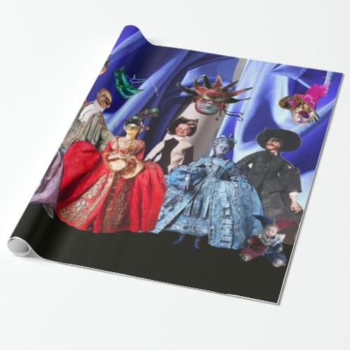 ANTIQUE ITALIAN PUPPETS AND MASKS MASQUERADE PARTY WRAPPING PAPER