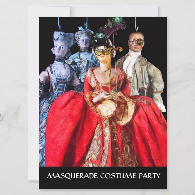 ANTIQUE ITALIAN PUPPETS MASQUERADE COSTUME PARTY INVITATION (Front)