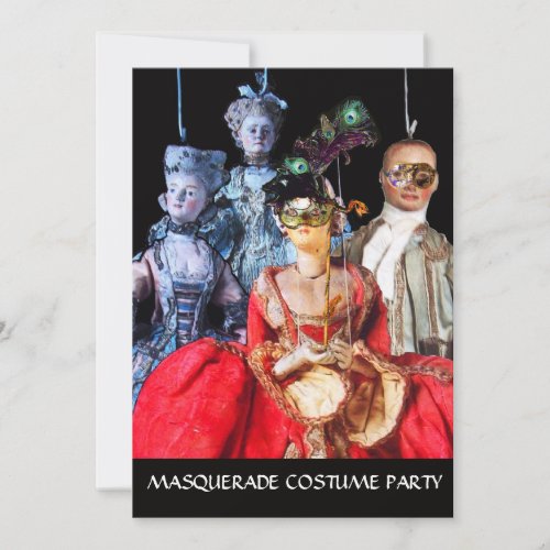 ANTIQUE ITALIAN PUPPETS MASQUERADE COSTUME PARTY INVITATION