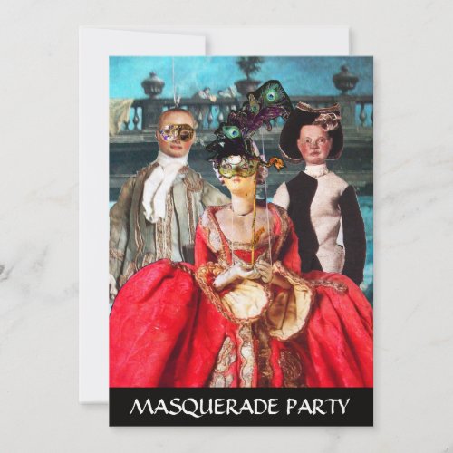 ANTIQUE ITALIAN PUPPETS MASQUERADE COSTUME PARTY INVITATION