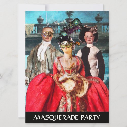 ANTIQUE ITALIAN PUPPETS MASQUERADE COSTUME PARTY INVITATION