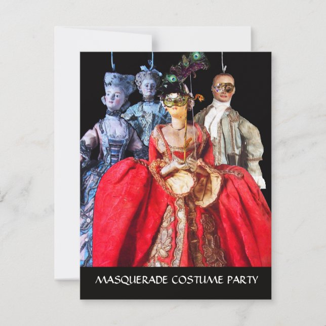 ANTIQUE ITALIAN PUPPETS MASQUERADE COSTUME PARTY INVITATION (Front)