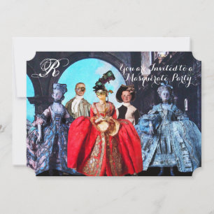 ANTIQUE ITALIAN PUPPETS MASQUERADE COSTUME PARTY INVITATION