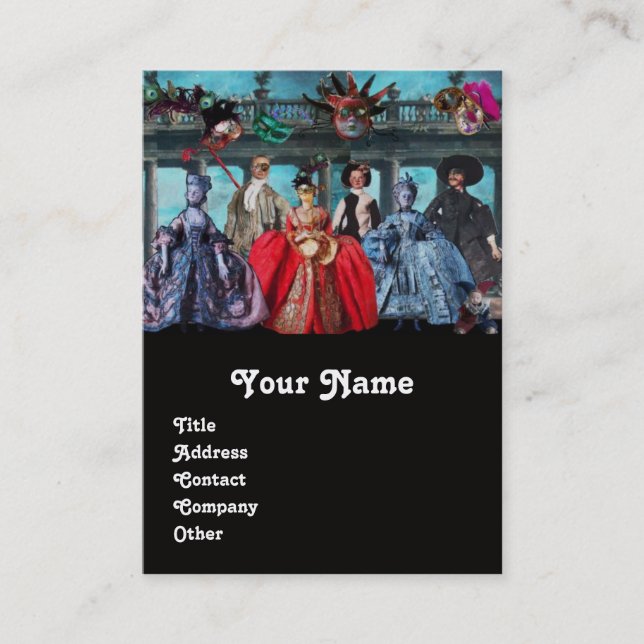 ANTIQUE ITALIAN PUPPETS MASQUERADE MASKS,COSTUMES BUSINESS CARD (Front)