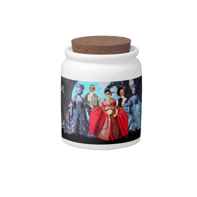 ANTIQUE ITALIAN PUPPETS MASQUERADE MASKS COSTUMES CANDY JAR (Front)