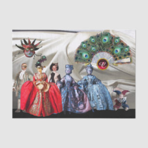 ANTIQUE ITALIAN PUPPETS,MASQUERADE MASKS White Tissue Paper