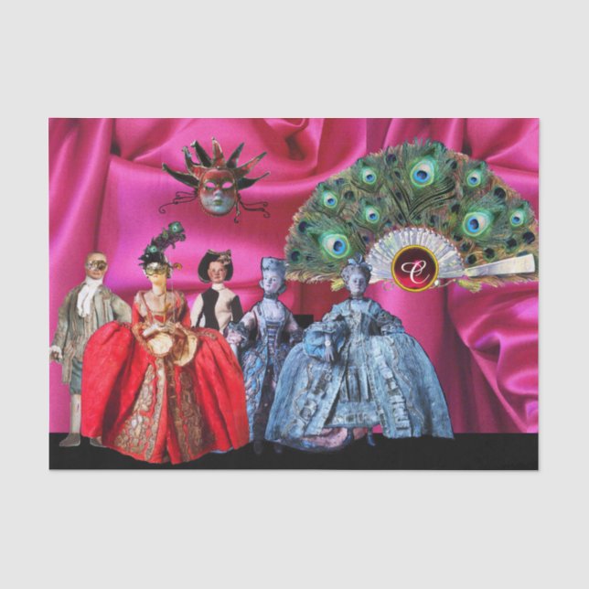 ANTIQUE ITALIAN PUPPETS,MASQUERADE PARTY MASKS TISSUE PAPER (Front)