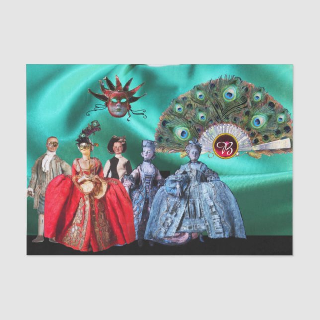 ANTIQUE ITALIAN PUPPETS,MASQUERADE PARTY MASKS TISSUE PAPER (Front)