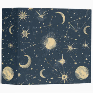 Antique Ivory Celestial Moon Star Map Navy 3 Ring Binder
