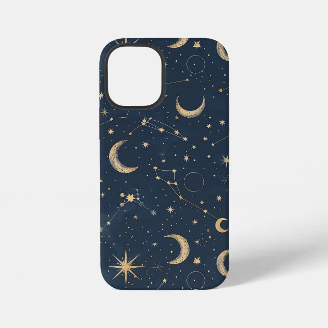 Antique Ivory Celestial Moon Star Map Navy iPhone Case (Back)